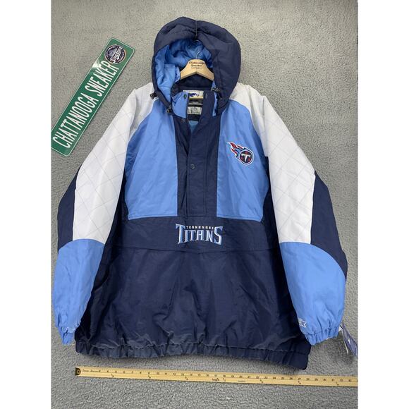 Starter NFL Jackets Mens 5XL Tennessee Titans Anorak 1/2 Hooded Throwback VTG
